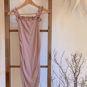 Maternity Ruffle Strap Lettuce Hem Midi Dress